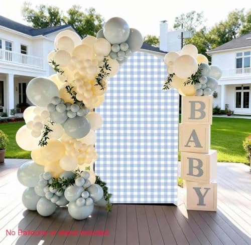 Checkered Gingham Arch Backdrop Cover 7.2ft Blue and White Plaid - Image 2
