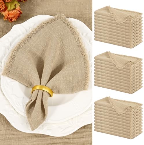 Showgeous 30 Pack Caramel Cloth Napkins with Fringe, 16x16 inch 100% Cotton by Showgeous