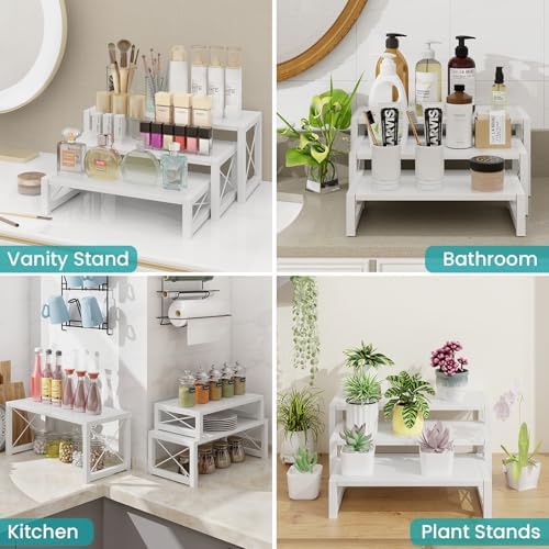 ELITEROO White 3-Tier Cupcake Stand & Wooden Display Riser, Dessert Stand for Cupcakes, Food, Perfume, Makeup, Dolls, Collectibles, Multi-Tiered Shelf Organizer for Market Vendors & Retail Display - Image 3