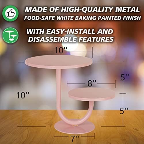 2 Tier Cake Stand, Metal Cupcake Stand Dessert Display Trays of 10/8 Inch, Tall Cake Stand for Wedding, Baby Shower, Home Decor, Throw Events and Parties (Pink) - Image 2