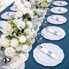 Liacere 350PCS Silver Plastic Plates-Disposable White and Silver Plates 50guest Baroque Plastic Dinnerware Set include 100Plates, 50Pack Pre Rolled Napkins with Silverware 50Cups Perfect for Wedding - Image 3
