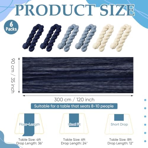 6 Pcs Navy Blue and Dusty Blue Cheesecloth Table Runner 118" - Image 2
