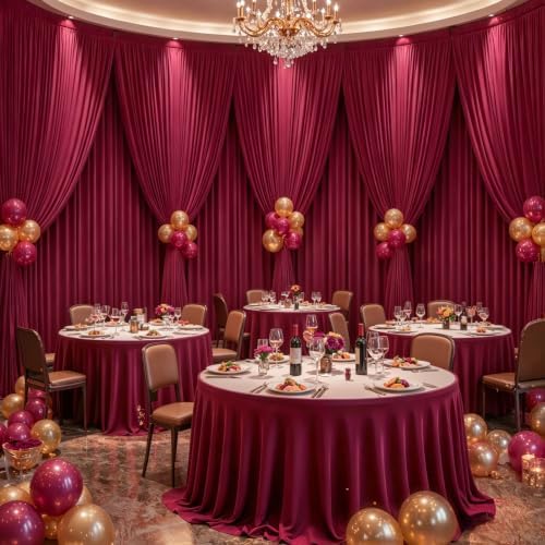 50x10ft Burgundy Backdrop Curtain Panels for Parties - Wrinkle Free Polyester Photo Curtain Backdrop Wedding Back Drop Fabric Drapes for Party Decorations Background for Photography - Image 2