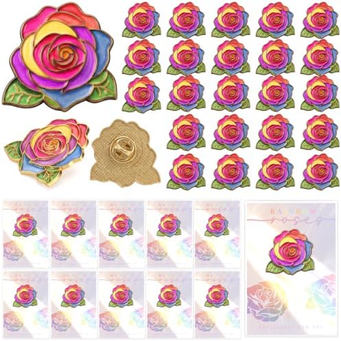 100 Sets Rainbow Roses Gifts Enamel Pins Bulk Weding Favors for LGBTQ by Hinly