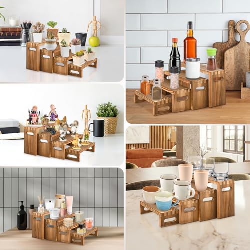 8 Pcs Wood Risers Display Stands, 2 Set Wooden Risers for Table Display, 4 Tier Rectangular Riser Display Stand Wooden for Cupcake, Desserts, Perfume, Collections, Jewelry Showcase - Image 6