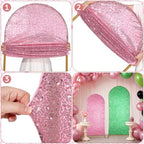 Leinuosen Set of 2 Sequin Pink and Green Arch Backdrop Cover 5ft and 6ft Witch and Princess Theme Party Arch Backdrop Cover Spandex Stand for Witch Princess Party Supplies - Image 4