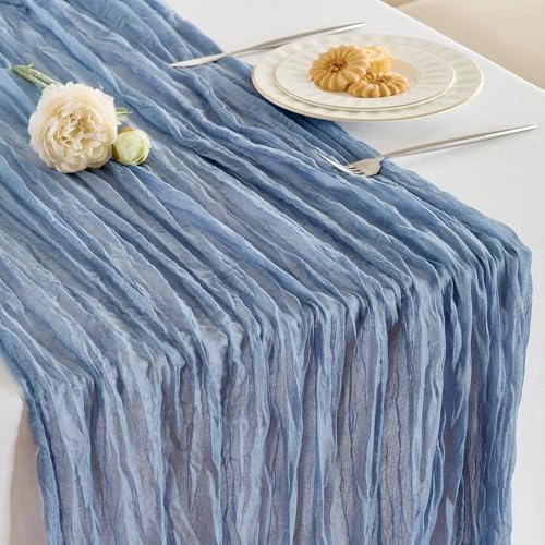 Fanami 6 Pack Cheesecloth Table Runner -10FT Dusty Blue Boho Gauze Cheese Cloth Table Runner 120 Inches Long Rustic Sheer Fabric Centerpieces for Wedding Birthday Party Bridal Baby Shower Decorations by Fanami
