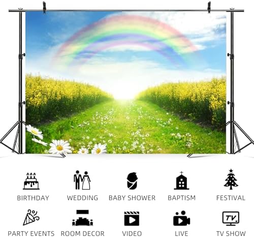 15x10ft Spring Backdrop Rainbow Cauliflower Field Photography Background Floral Green Grass Blue Sky Nature Scenery Kids Birthday Banner Decorations Baby Shower Portrait Photo Booth Prop - Image 5
