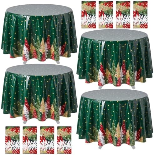 Ganeen 12 Pcs Christmas Tree Tablecloth Round Plastic 84 Inch Disposable by Ganeen