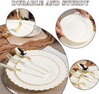 HOMIP 150PCS Ivory Plates with Gold Disposable Silverware - Include 60 Scalloped Plastic Plates, 30 Knives, 30 Forks, 30 Spoons Elegant & Lightweight for Weddings, Birthdays, Parties - Image 7