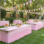 NSSONBEN 6 pk Baby Pink Spandex Tablecloth 6ft with Ruffle Table Skirt, Wrinkle Free Stretchy Fitted Tablecloths for 6 Foot Rectangle Tables, Elastic Spandex Table Covers for Weddings Parties Banquet - Image 3