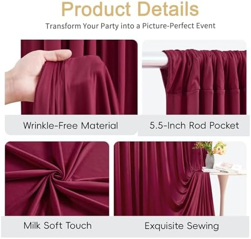 30x15ft Burgundy Backdrop Curtains for Parties Wrinkle Free Fabric Backdrop Curtain Birthday Photo Drapes Backdrop for Wedding Baby Shower Bridal Shower Photography Back Drop 6 Panels 5x15FT - Image 7