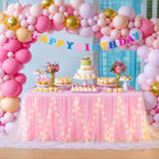PARTISKY Pink Tulle Tutu Table Skirt for Rectangle Tables or Round Tables,Led Light String Table Cloth for Girls Baby Shower Birthday Party Dessert/Cake Tables - Image 4