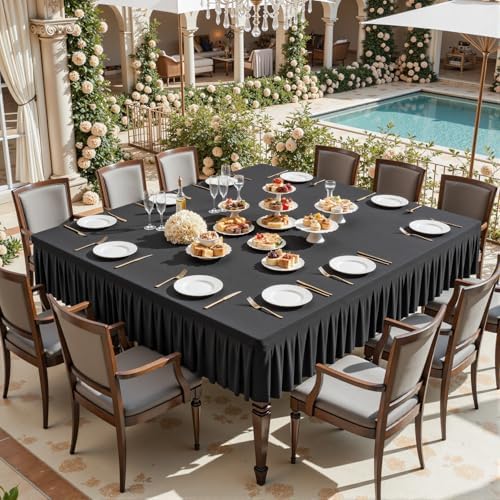 Wish Care Black Spandex Tablecloths for 60x60 Inch Square Tables, Stretch Fitted Table Clothes with Pleated Ruffle Skirt for 60” Table, Wrinkle Free and Elastic, for Party Kitchen Home Dining - Image 2