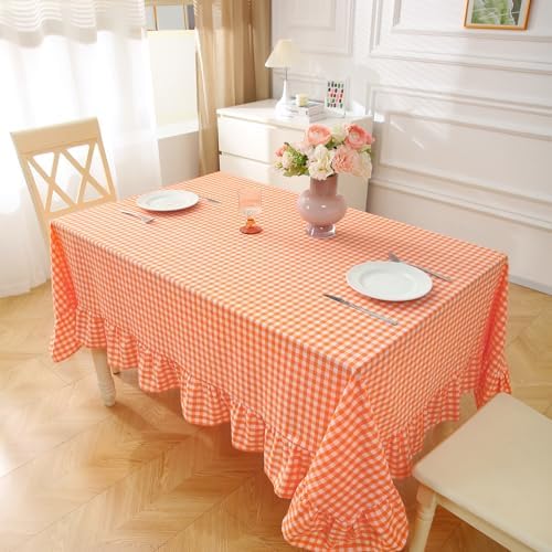 Orange White Gingham Tablecloth Rectangular 84"x60" - Image 3