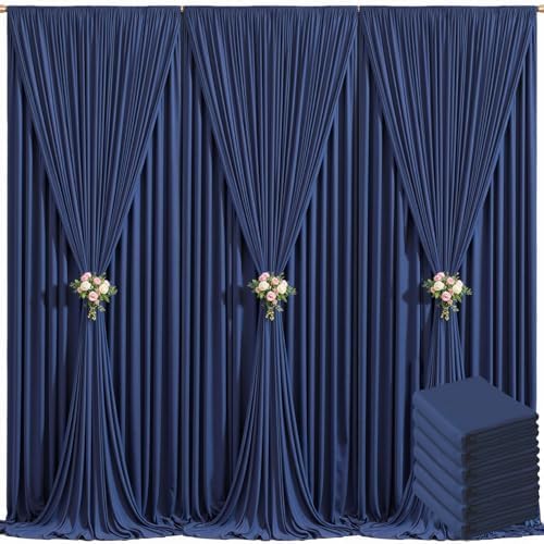6 Panels Navy Blue Backdrop Curtain for Parties Wedding Wrinkle Free 30ft x 10ft Backdrop Drapes Panels for Baby Shower Gender Reveal Birthday Photo Photography Polyester Fabric Background Decoration by Suppromo