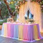 Rainbow Tablecloth for 6 Foot Rectangle Tables with Tulle Table Skirt - Image 6