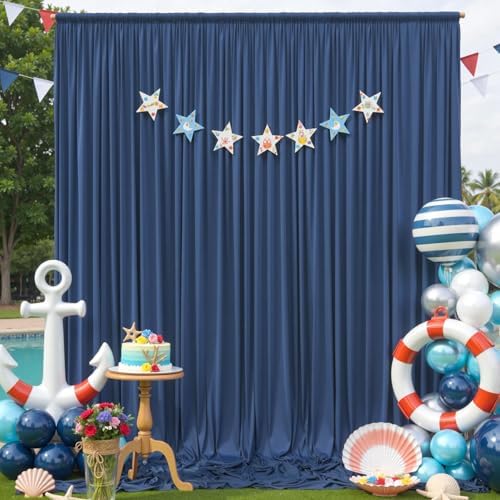 40ft×12ft Wrinkle Free Navy Blue Backdrop Curtain for Wedding Parties, 8 Panels 5×12ft Long Silky Polyester Fabric Backdrop Drapes Photo Back Drop Cloth for Graduation Photography Background - Image 6