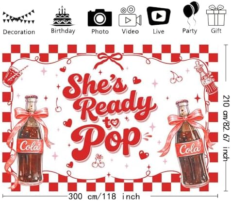 MEHOFOND 10x7ft She's Ready to Pop Baby Shower Banner Backdrop Red Coquette Shes Ready to Pop Baby Shower Decorations Gender Reveal Cake Smash Photo Booth Props - Image 3