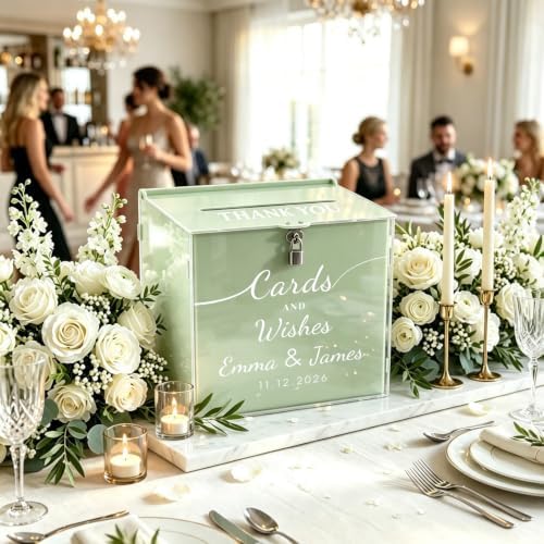 OASF&QPPTY Custom Wedding Card Box with Lock, Elegant Personalized Wedding Card Box for Reception, Graduation, Baby Shower - Secure PVC Money Box for Cards and Well Wishes, Elegant Party Table Decor - Image 2