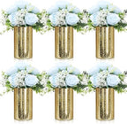 Suncalla 6 Sets Gold Cylinder Vases Artificial Peony Candle Holders, Blue by Unknown