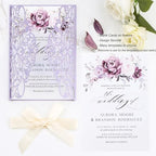 50pcs Laser Cut Wedding Invitations with Envelopes and Rsvp Cards Purple - Image 2