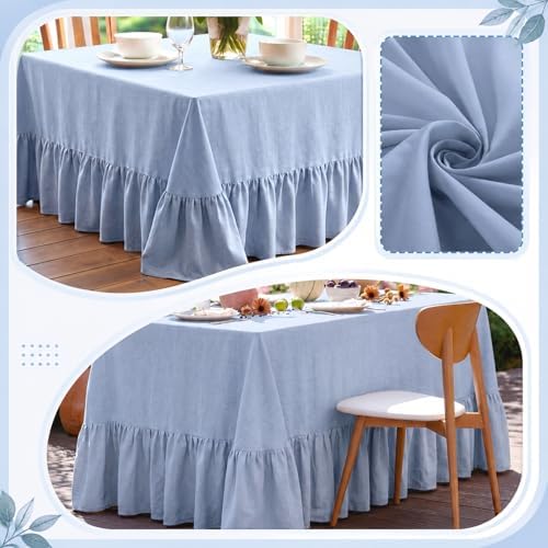 Moukeren 120"x60" Ruffled Tablecloth Table Cover, Blue, Classic - Image 2