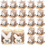 Mtlee 20 Sets Baptism Candle Favors for Guests, White1, Thank You by MTLEE