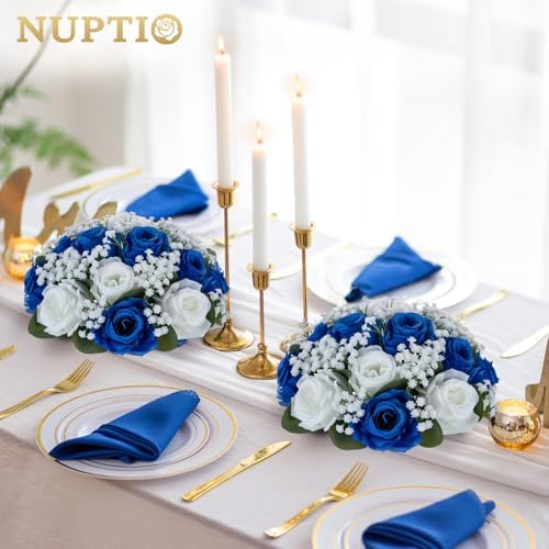 NUPTIO Flower Balls for Table Centerpieces: Royal Blue & White Fake Rose - Image 2