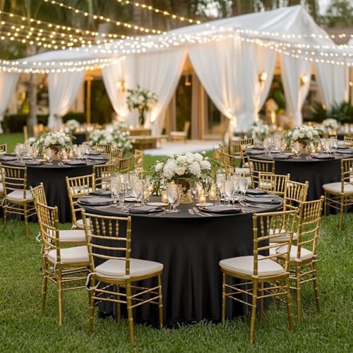 4 Pack Black Round Spandex Tablecloth 60 Inch, Wrinkle Free Stretch 120 Inch Fitted 5ft Black Table Cloths Round Table Covers with Ruffle Skirt for Graduation Wedding Party Banquet - Image 3