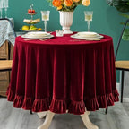 GLORY SEASON Velvet Tablecloth Luxurious Solid Round Table Cloth,Oblong Retro Farmhouse Ruffle Tablecloths Washable Table Cover for Party Wedding Baby Shower Kitchen Dinning Tabletop Decoration by GLORYSEASON