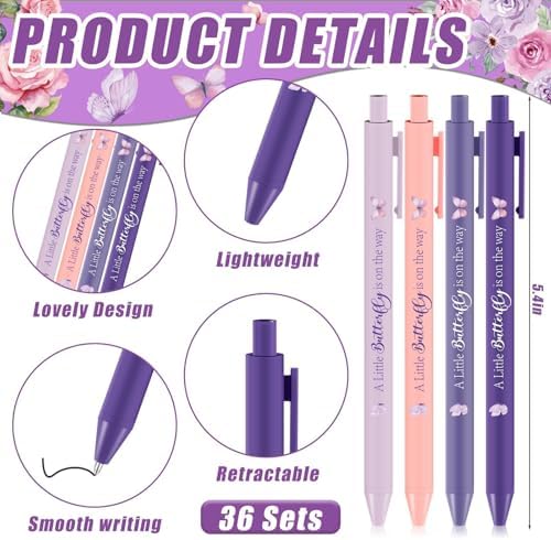 180 Pcs Butterfly Baby Shower Gifts for Guest A Little Butterfly is On The Way Party Favors Retractable Ballpoint Pens Keychains and Greeting Cards Bulk Gender Reveal Souvenirs Prize Game Supplies - Image 2