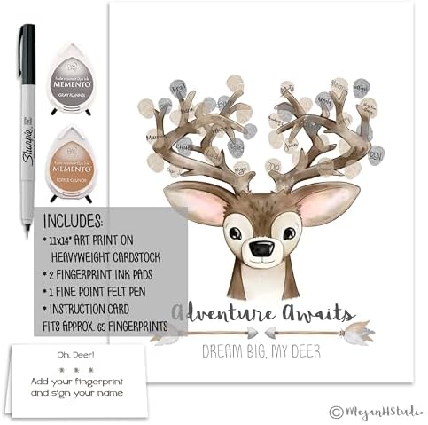 Neutral Deer Theme Fingerprint Poster for Woodland Baby Shower Guestbook Alternative, Hunting Theme Thumbprint Tree, Deer Head, Neutral Woodland Baby Shower Ideas (11x14 Inches, Neutral) - Image 2