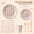 FillTouch 350 Pcs Brown Gingham Plates Napkins Cutlery Set for 50 Guests - Image 2