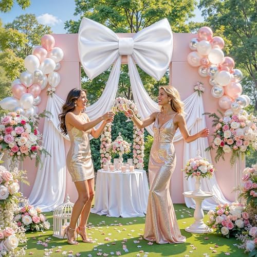 Giant Bow for Backdrop Big White Bow 120x48 Inch Large Satin Ribbon Bow Wall Decor for Wedding Birthday Baby Shower Party Photo Booth, Washable Reusable Fabric Bow for Nursery Bedroom Door Hanging - Image 2
