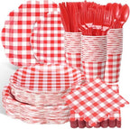 Funnymoom 400 Pcs Red Gingham Party Supplies for Picnic Party Decoration by Funnymoom