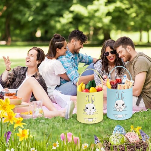 SATINIOR 12 Pack Easter Basket Bulk Easter Bunny Canvas Buckets with Handles Large Personalized Cute Rabbit Tote Bags for Hunt Party Favor Gifts(Pastel Color) - Image 6