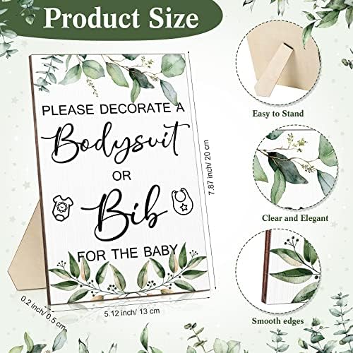 Roowest 35 Pcs Baby Shower Bibs Game with Bib Bodysuit Marker, Greenery - Image 2