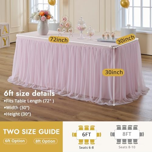 Pink Tulle Tablecloth for 6 Ft Rectangle Tables 2-Pack, Ideal for Weddings - Image 6