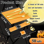 Lasnten 50 Pack Halloween Pre Rolled Plastic Silverware Set for 50 Guests - Image 2