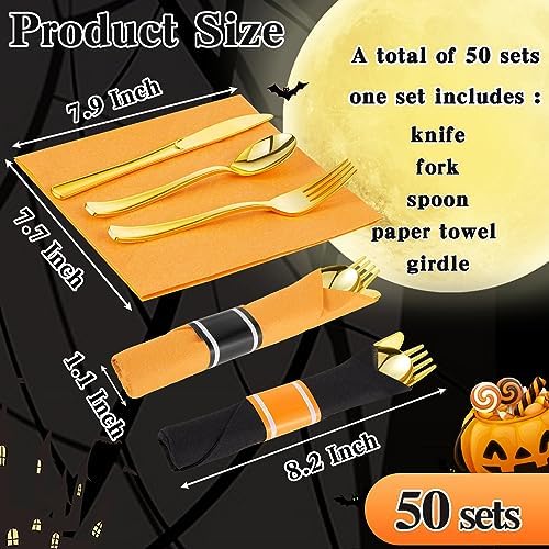 Lasnten 50 Pack Halloween Pre Rolled Plastic Silverware Set for 50 Guests - Image 2