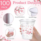 100 Pack Cherry Blossom Plastic Cups for Party Decorations,12 oz - Image 3