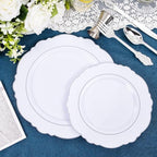Liacere 350PCS Silver Plastic Plates-Disposable White and Silver Plates 50guest Baroque Plastic Dinnerware Set include 100Plates, 50Pack Pre Rolled Napkins with Silverware 50Cups Perfect for Wedding - Image 5
