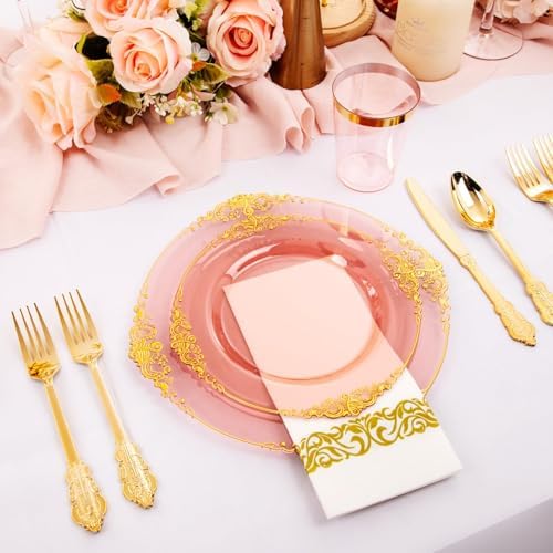 Hioasis 175 Pcs Burgundy Gold Plates for Party - Image 5