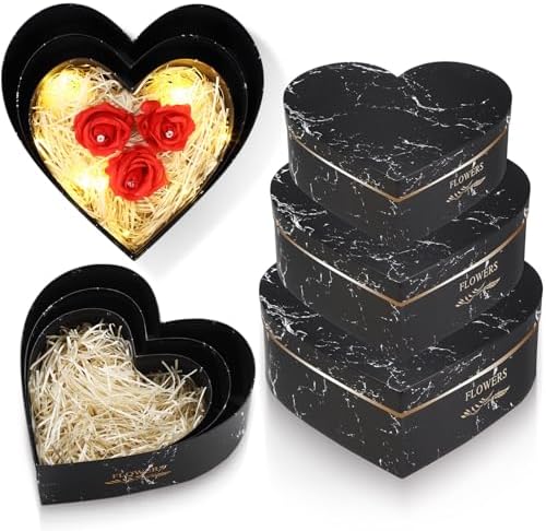Glenmal 3 Pcs Heart Shaped Gift Boxes with Lids,Black Marble by Glenmal