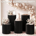 5 Pack Cylinder Stands for Party 15.7" 23.6" 31.5" Height Foldable Cardboard Tall Columns Cylinder Tables Round Cake Pedestal Stands Display Plinth Pillar for Wedding Birthday Party Decor (Black) - Image 3