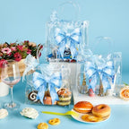 QOUBAI 36 Pcs Bow Clear PVC Gifts Bags with Handles Bowknot Party Favors Plastic Candy Treat Tote Bag Bulk Reusable Bow Goodie Bag Set with 3 Rolls of Ribbon for Wedding Birthday Baby Shower(Blue) - Image 5
