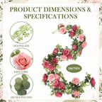 4 Pcs 26 ft Artificial Eucalyptus Vines Garland with Flowers, Pink - Image 2
