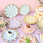 144 Pcs 48 Guests Pastel Striped Party Plates and Napkin Scalloped - Image 5