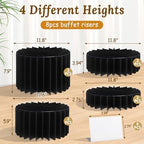 8 Pack Buffet Risers Display Stands, Foldable Food Risers for Buffet Table, Tall Cake Cupcake Stands, Cardboard Cylinder Stand, Dessert Table Display Set for Catering, Jewelry, Wedding, Party Decor (Black) - Image 2